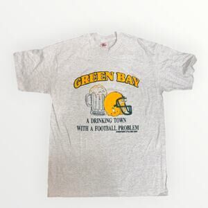 Vintage Green Bay Drinking Town Football Problem Beer Heather Gray M/L 1980s